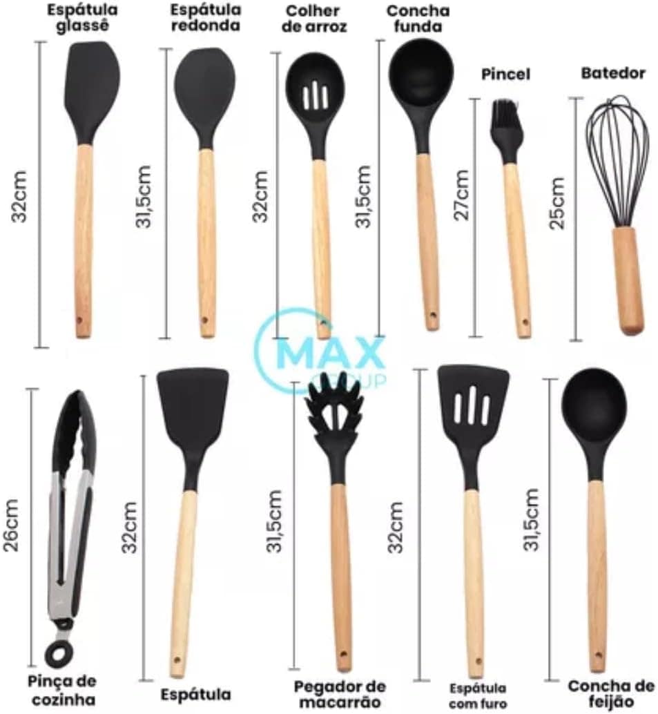 Conjunto Kit 12 peças Utensílios de Cozinha Em Silicone e Ca... - Image 2