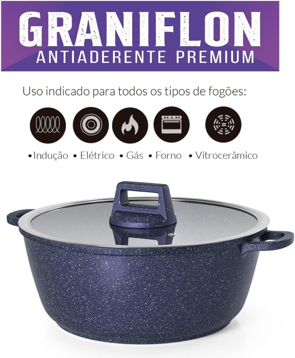 Jogo de Panelas Antiaderente com Tampa em Vidro 5 Peças Gran... - Image 5