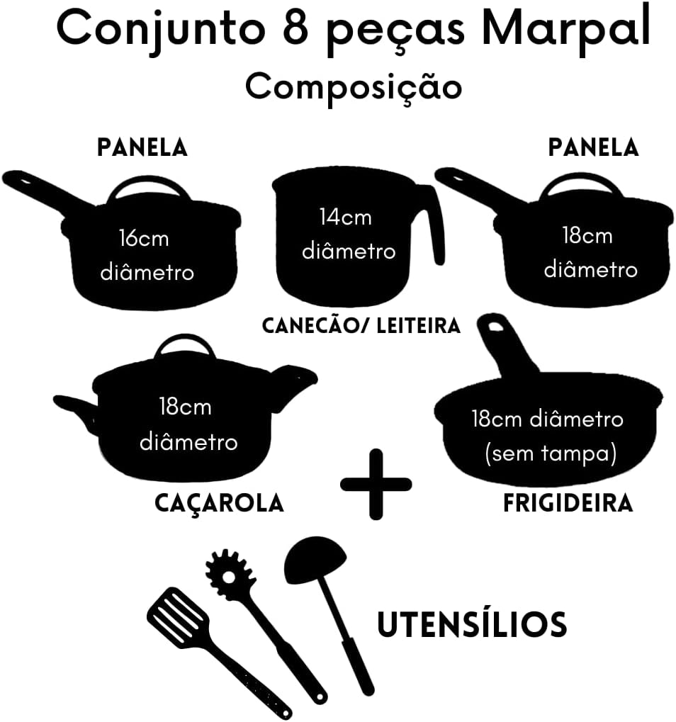 CONJUNTO DE PANELAS TEFLON ELEGAN PRETO 8 PEÇAS MARPAL - Image 2