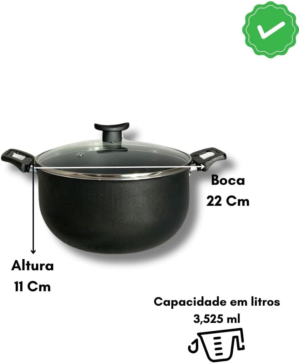 Panela Grande Teflon Antiaderente Caçarola Tampa Vidro No22 ...