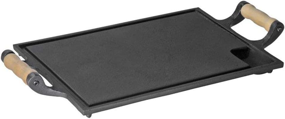 Bifeteira Chapa Ferro Fundido Com Alças De Madeira 25x35 Cm