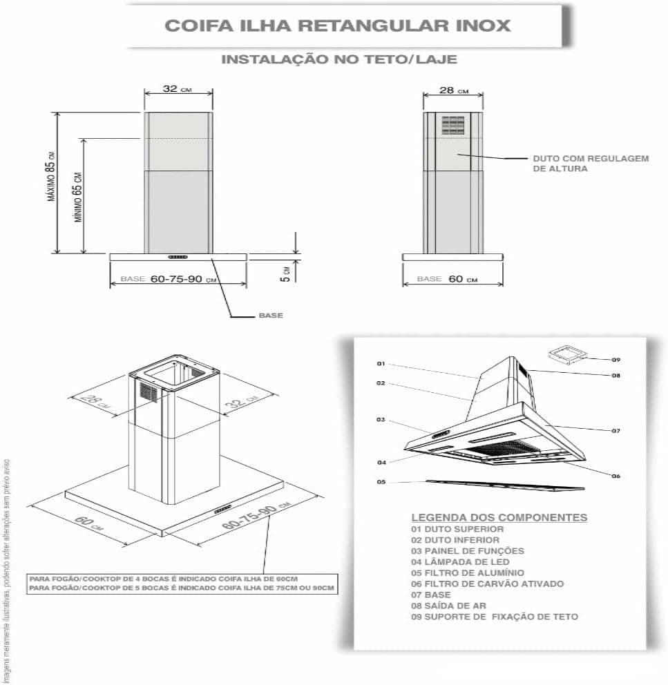 Coifa Ilha Nardelli Retangular 60cm Inox - Image 4