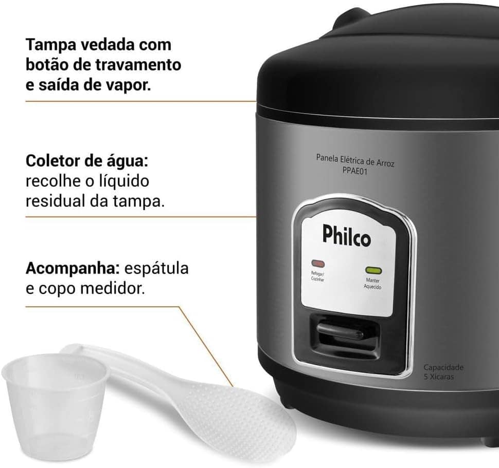 Panela de Arroz Elétrica Philco 5 Xícaras 1,6L PPAE01 220V - Image 5