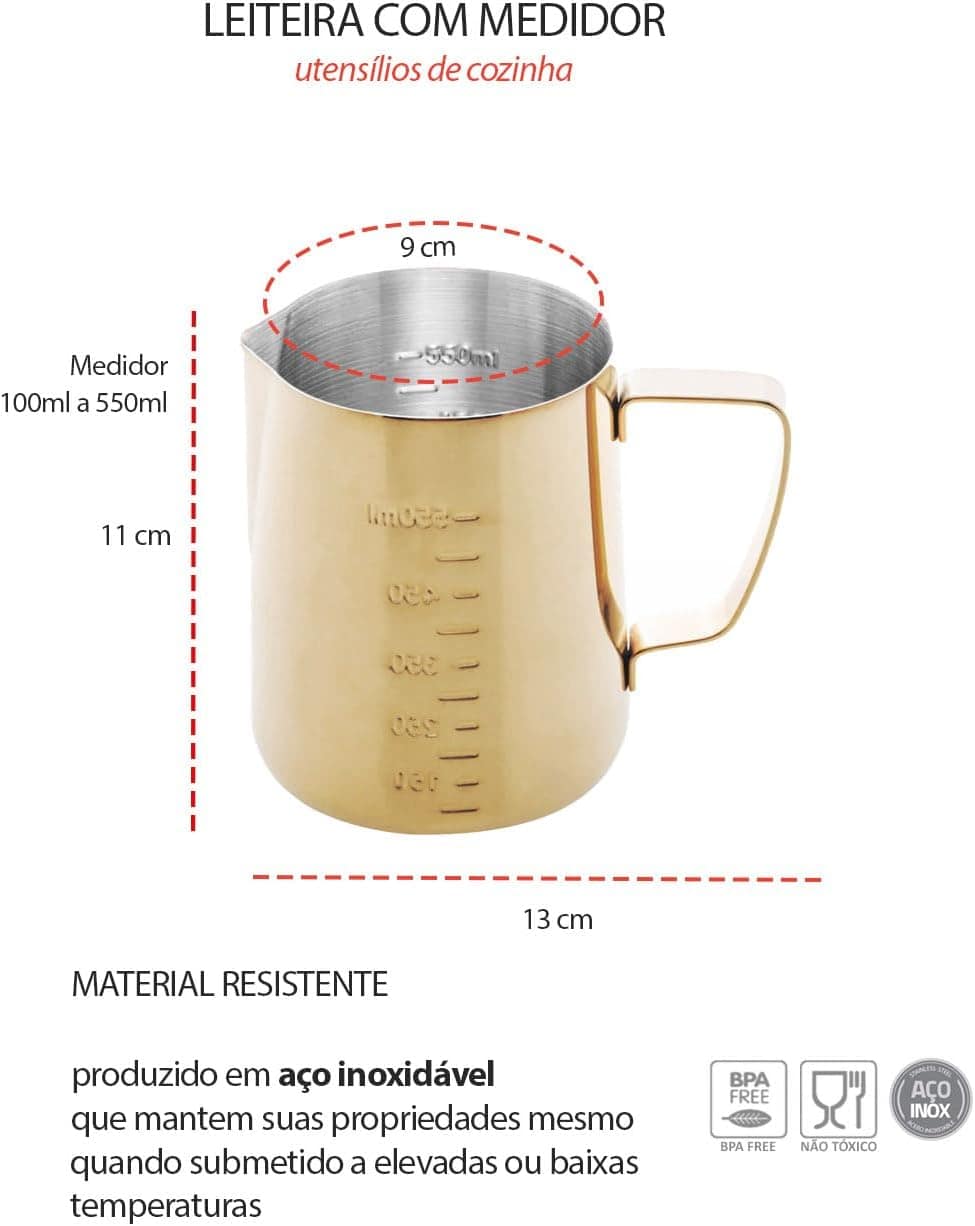 Genérico, Leiteira Chaleira Bule Dourado Inox Medidor Cafete... - Image 3