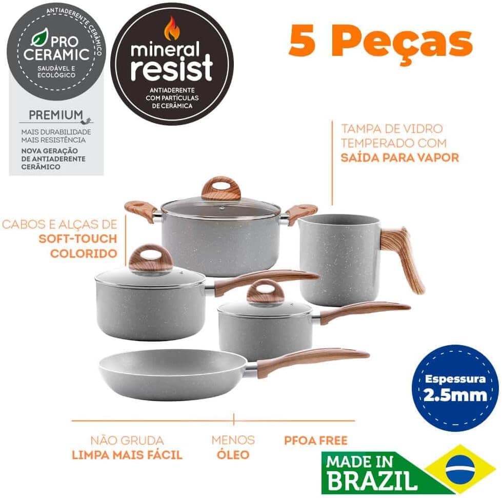 Jogo de Panelas Smart Plus 5 Peças Gris Brinox - Image 4