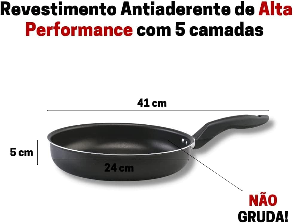 Frigideira 24cm Antiaderente Preta Com tampa de Vidro Grande... - Image 2