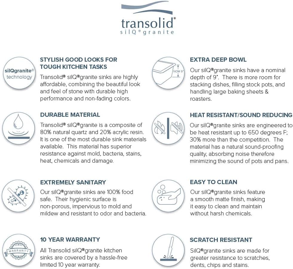 Transolid Pia de cozinha dupla com 2 furos em granito raio R... - Image 6
