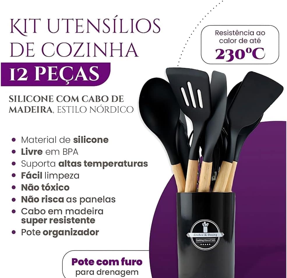 Kit- JOGO De 12 Peças - Utensílios De Cozinha Em Silicone E ... - Image 3
