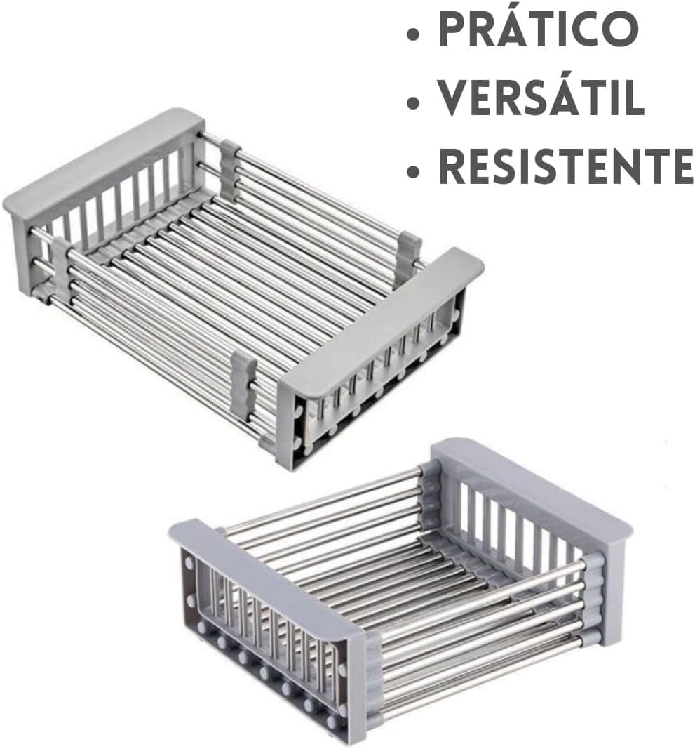 Escorredor de Pia Inox Ajustável Multiuso com Alça Retrátil ... - Image 3