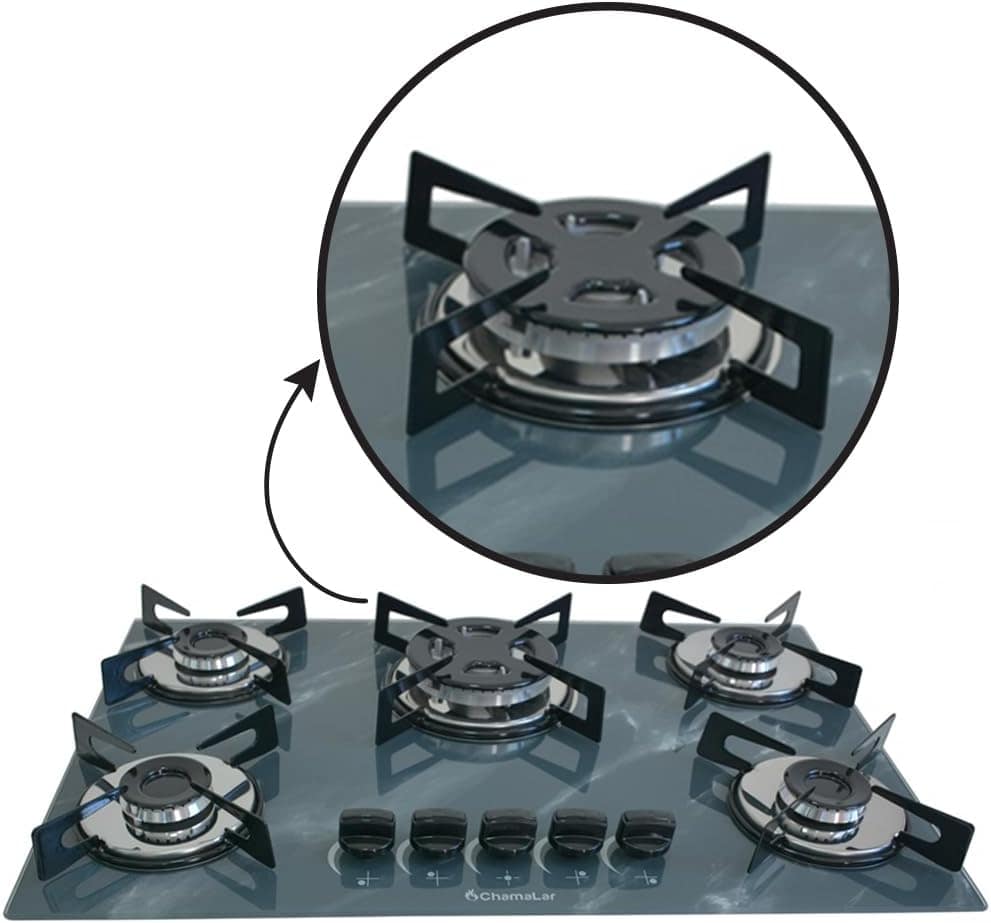 Cooktop Premium 5 bocas Tripla chama Marmorizado Cinza Chama... - Image 4