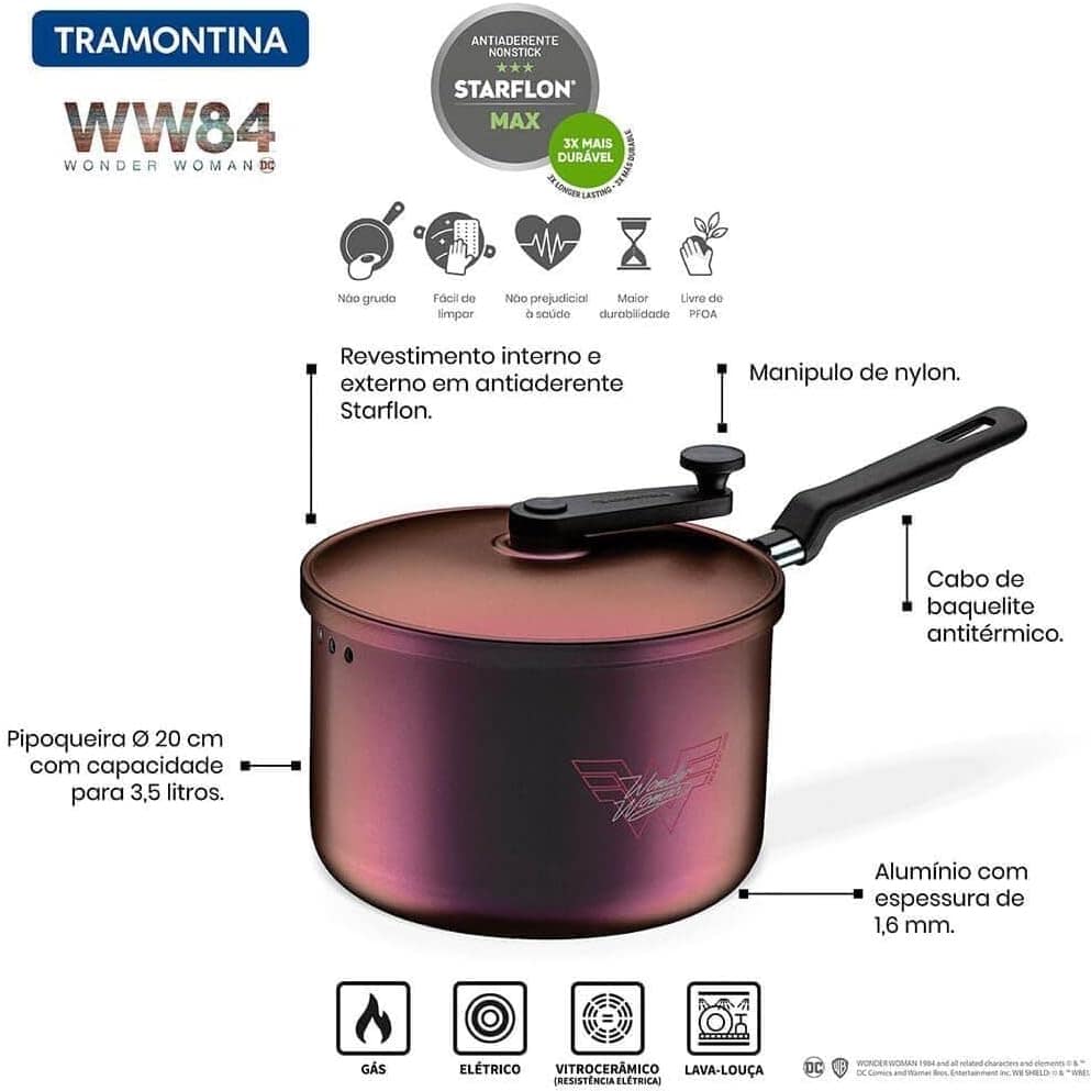 Pipoqueira Tramontina Mulher-Maravilha 1984 em Alumínio com ... - Image 5