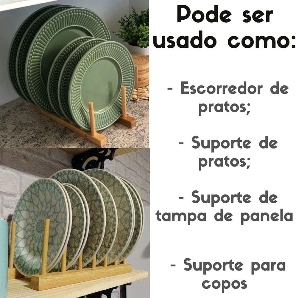 Suporte Display Escorredor Porta 6 Prato Copo Bambu Cozinha - Image 5